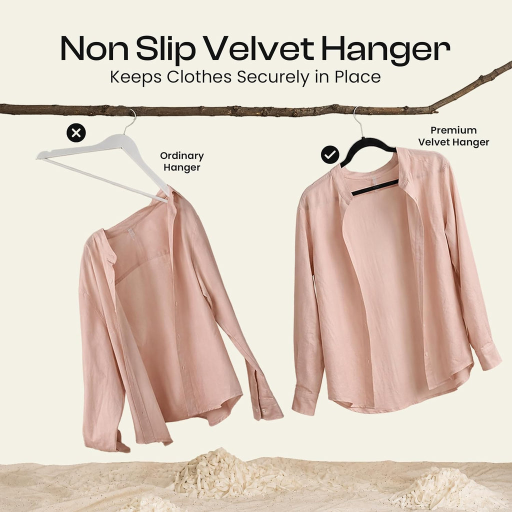 Velvet Hangers, Black, 50 Pack | Luxury Non-Slip Slim Pant & Coat Hangers | Strong Space-Saving Clothes Hangers |