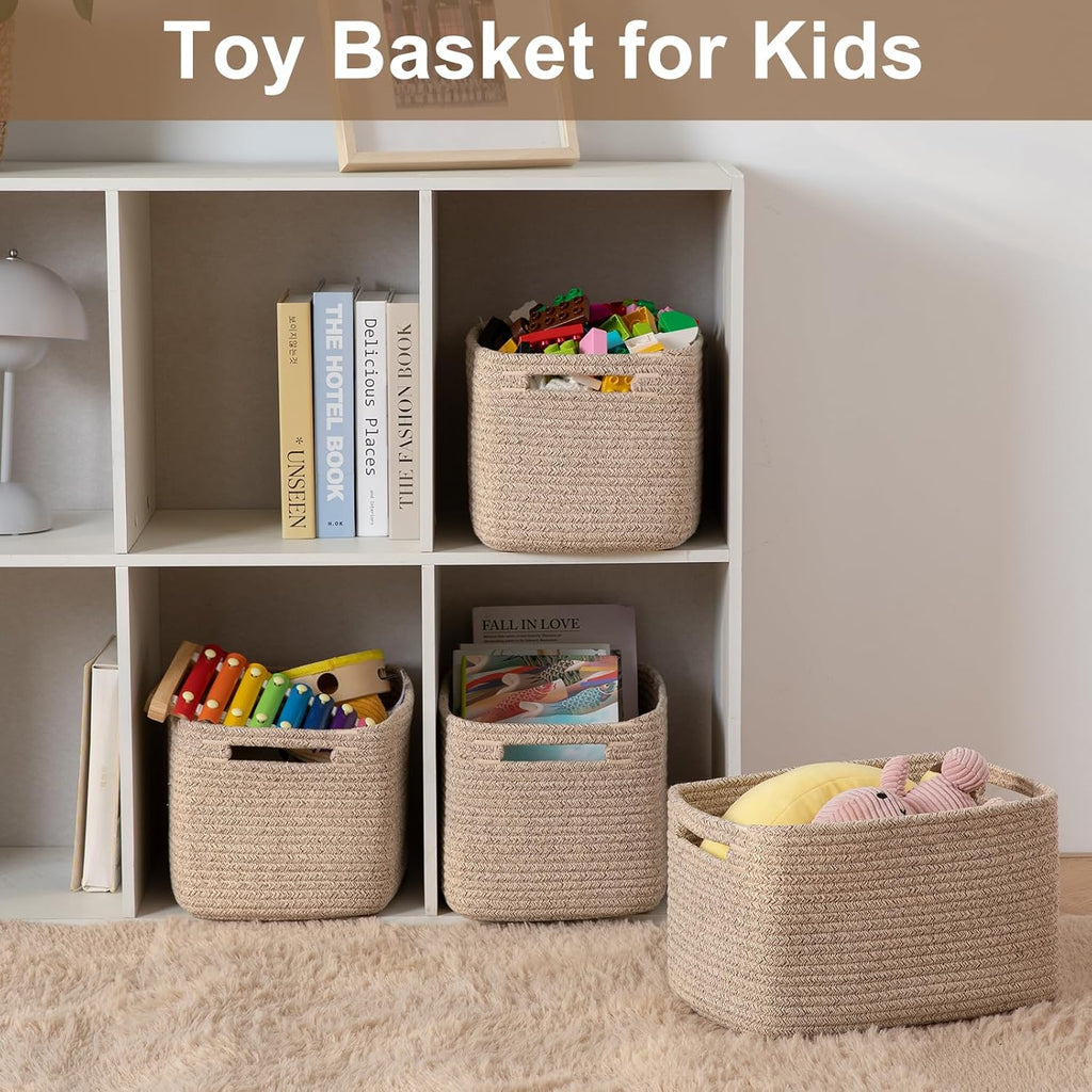 Storage Baskets for Organizing, Woven Decorative Baskets for Shelves - Books, Towels, and Clothes, Cotton Rope Toy