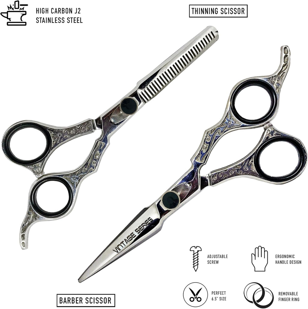 6.5" Professional Hair Cutting & Thinning Shears Set | J2 High Carbon Stainless Steel, Barber Shears for Hair