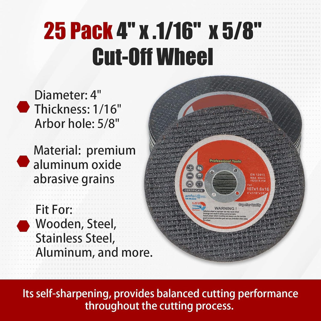 findmall 25 Pcs Cut Off Wheels 4" x 1/16" x 5/8" Arbor Cutting Wheels