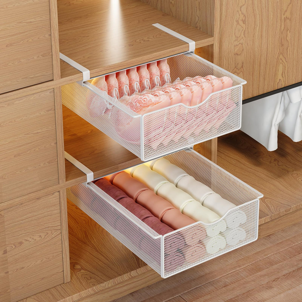 2 Pack Closet Pull-Out Baskets Organizer, White