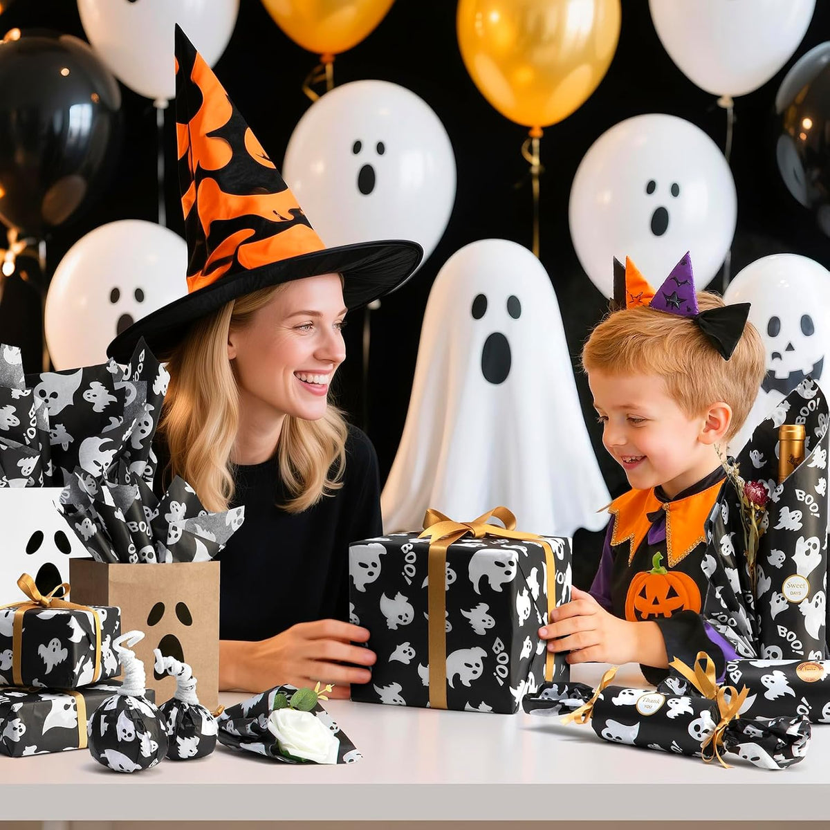 Halloween Tissue Paper for Gift Bags, Ghost Pattern 30 Sheets
