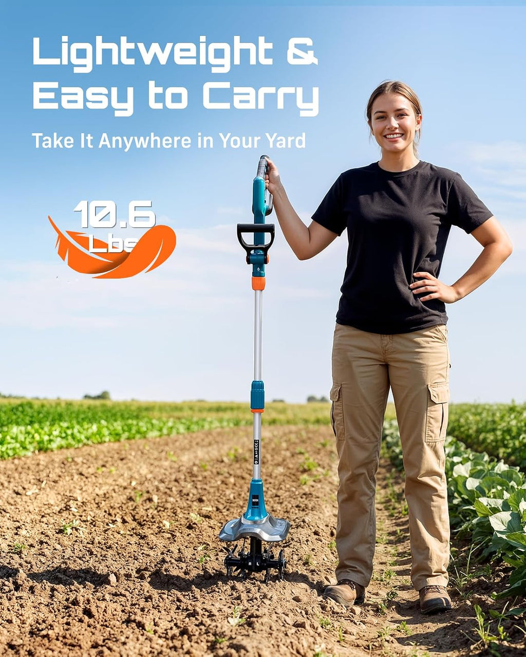 Cordless Tiller Cultivator, 20V Electric Tiller for Gardening | 360RPM, 2 x4.0Ah Batteries, 9" Width 6.6" Depth