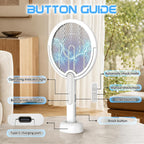 Rotating Head Electric Fly Swatter Racket with Telescoping Handle, 4000 V | Folding Head, Charging Base, USB Charging
