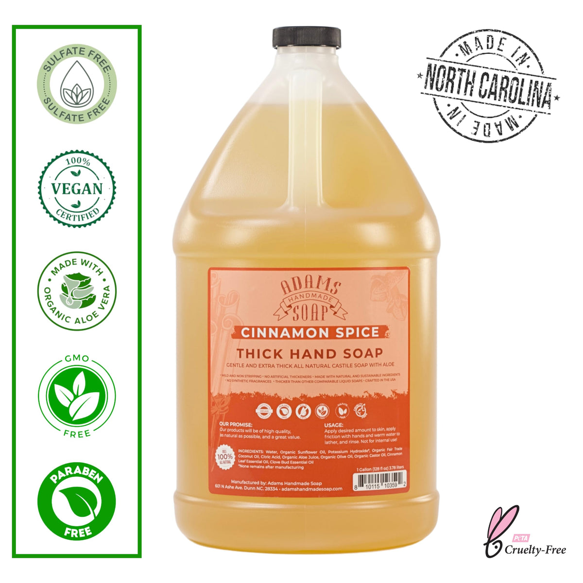 Thick Organic Castile Liquid Hand Soap 1 Gallon Refill - Cinnamon Spice