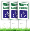 Pack of 3 Reserved Parking Double Sided Sign 12x8 inch with Metal H-Shaped Stakes - Handicap Parking Signs with