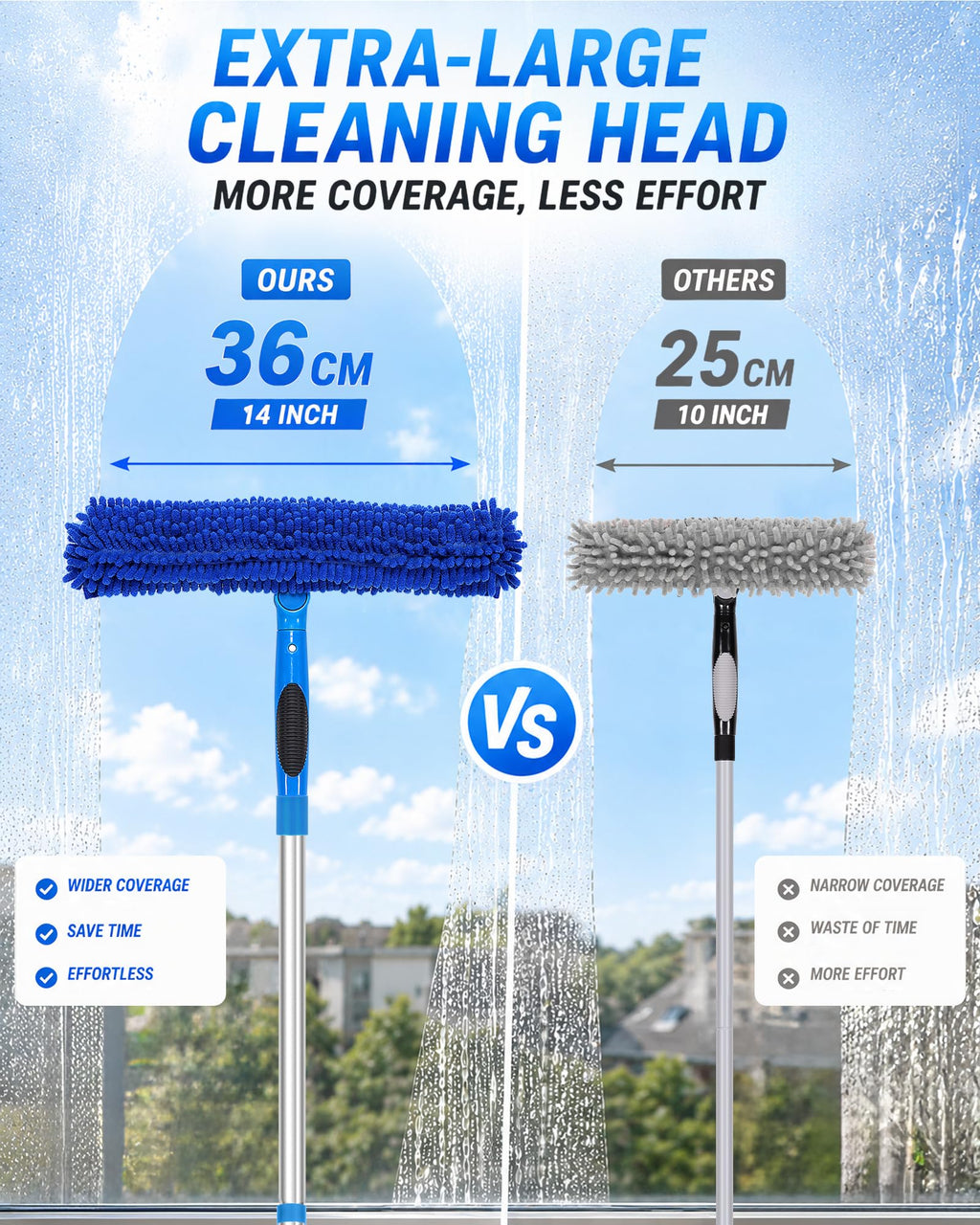12.2FT Professional Window Cleaning Tools, 14'' Squeegee