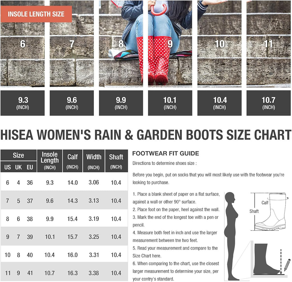 Women's Rain Boots Waterproof Mid Calf Garden Farm Rubber Boots | Wide Calf Slip-Resistant Rubber Ladies' Boots