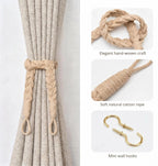 Hand-Braided Cotton Curtain Tiebacks with Wall Hooks, Boho Window Curtain Tie Back Holdback, 25 inch Extra Long Rope