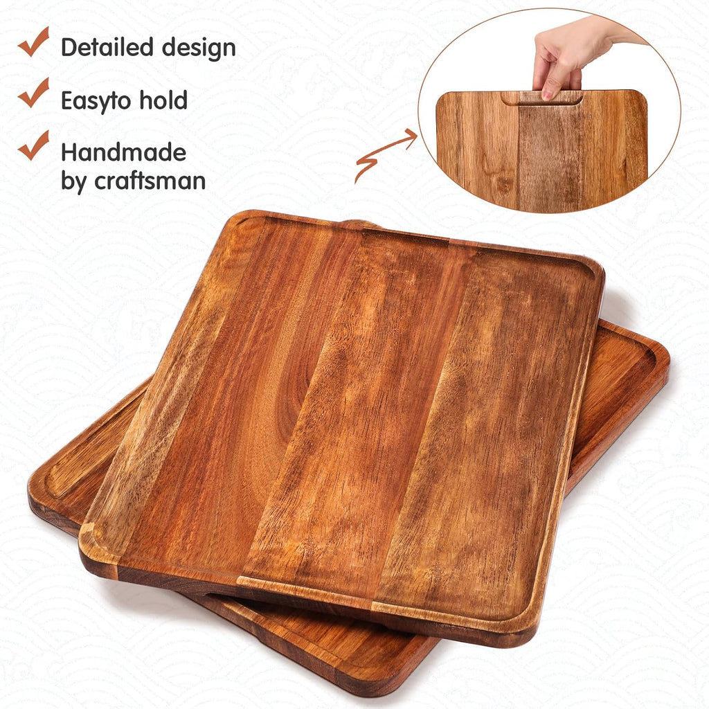 5 Pack Solid Acacia Wood Serving Trays for Food, 14 x 10 Inch