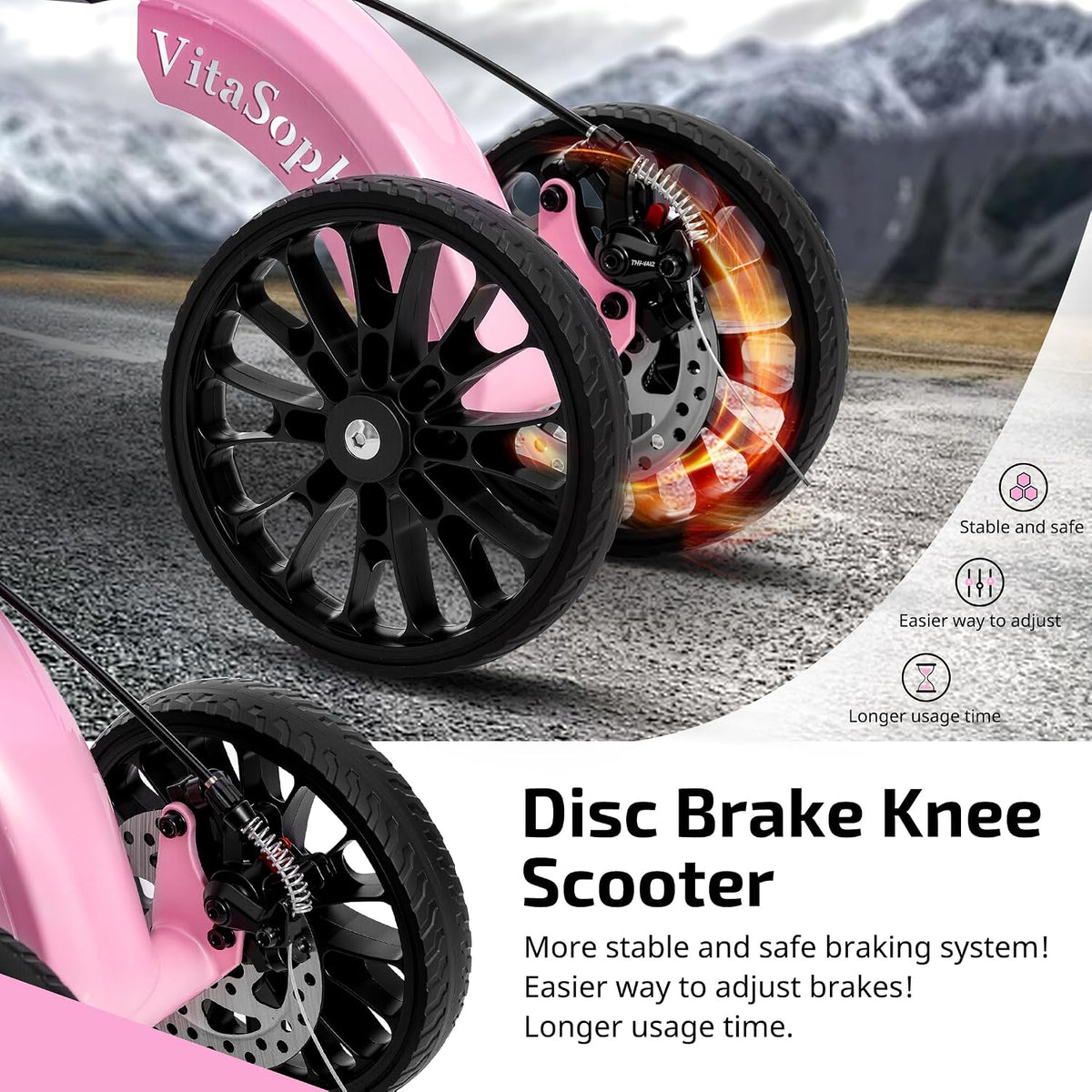 Steerable Knee Scooter Walker for Adults, Pink