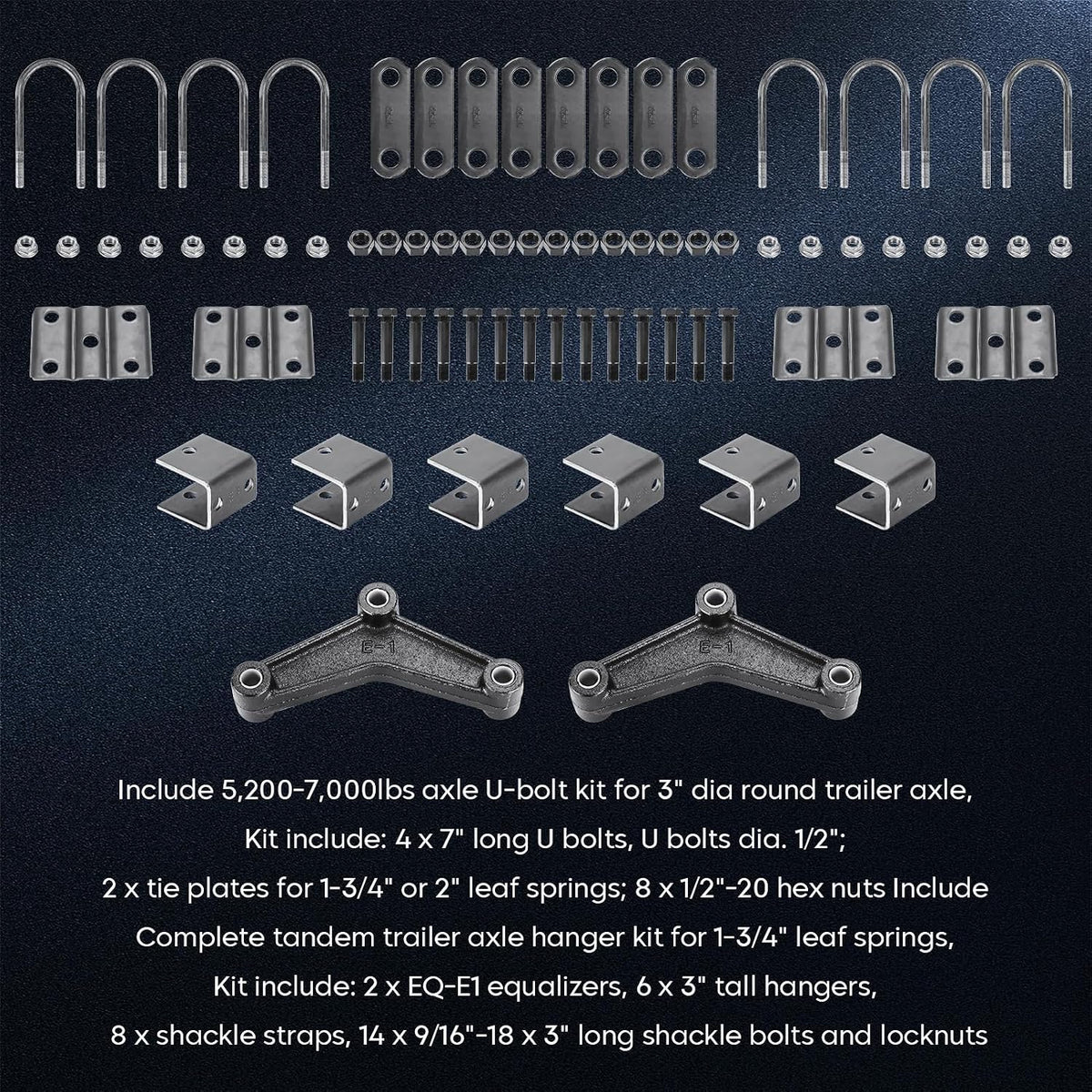 4pcs 5 Leaf Springs 3000lb, for 5200lb-6000lb Tandem Trailer Axle Suspension Kit & U-Bolt & Hanger Kit; 25-1/4" L