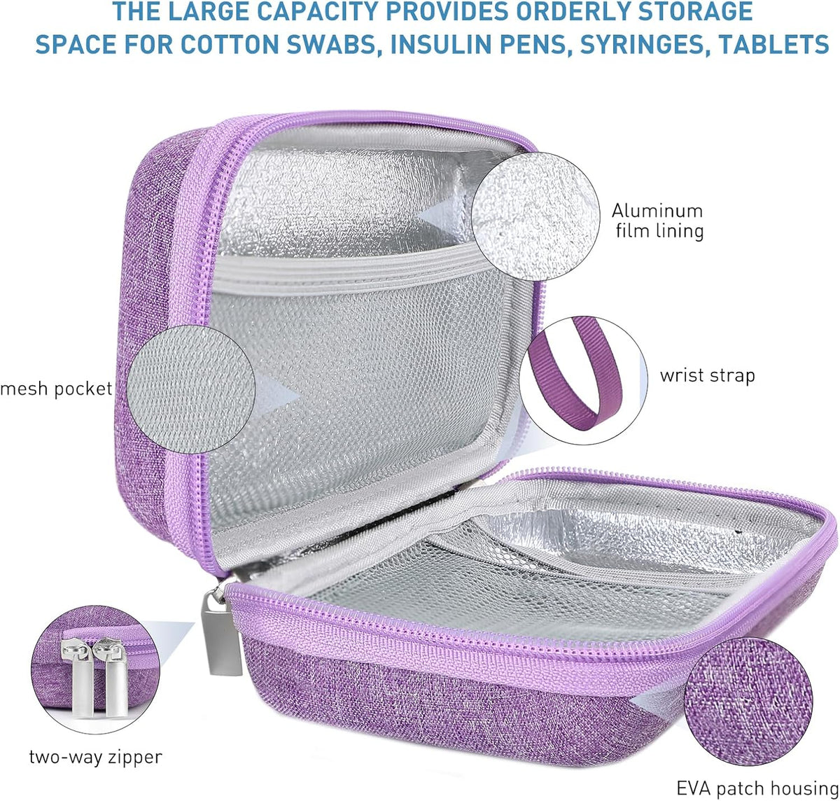 Insulin Cooler Travel Case, 2x150g Ice Pack TSA Approved, Purple