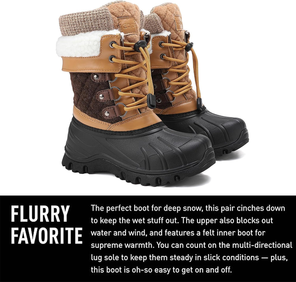 Kids Waterproof Snow Boots for Girls & Boys Winter Insulated Warm Fur Lined Non-Slip Ankle Shoes