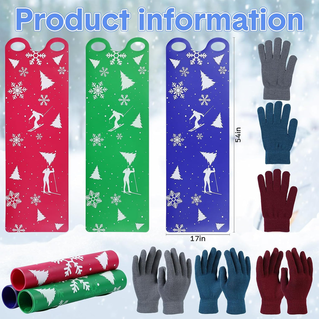 Large 54" Snow Sled for Adults Snowflake Flying Slider Mat with Handles and Warm Winter Gloves Snow Carpet