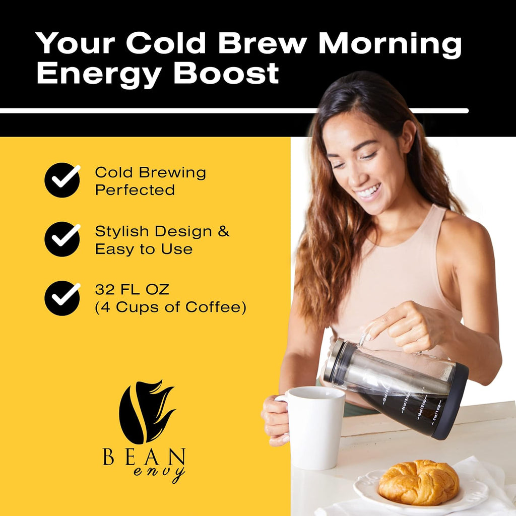 Cold Brew Coffee Maker - 32 oz Glass Coffee Cold Brew Maker and Pitcher w/Silicone Cap & Base | BPA-Free