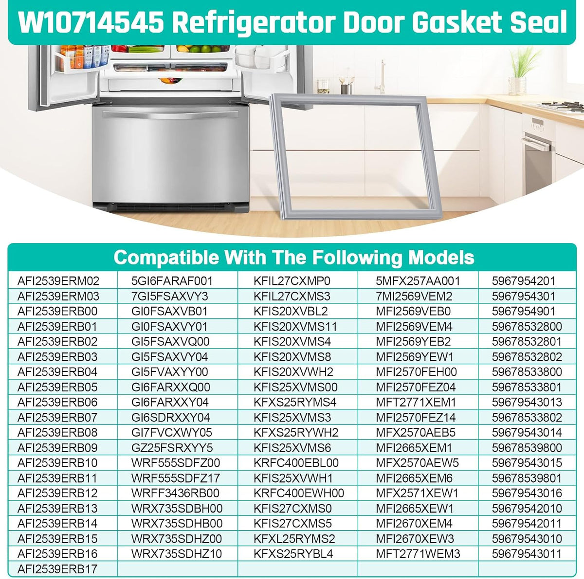 WPW10714545 Freezer Door Gasket for Whirlpool Kenmore Refrigerator Gray