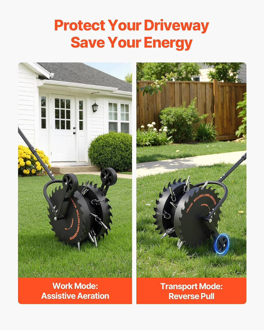 Rolling Lawn Core Aerator, 16.6 in Coring Aerator Roller with Anti-Clog Tines, Heavy Duty & Rust-Resistant, Yard