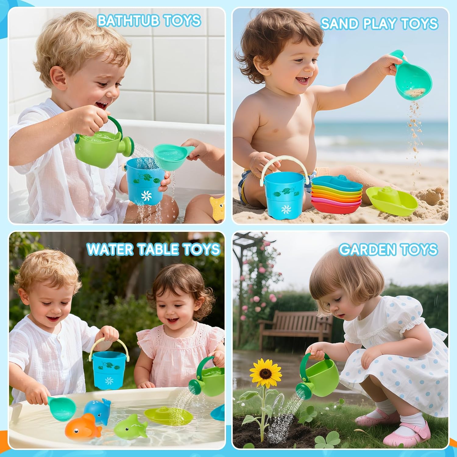 Baby Bath Toys for Kids Ages 1-3, 16PCS | Easy Clean Mold Free Bath Toys Toddlers 2-4 | Bathtub Pool Water Table Toys