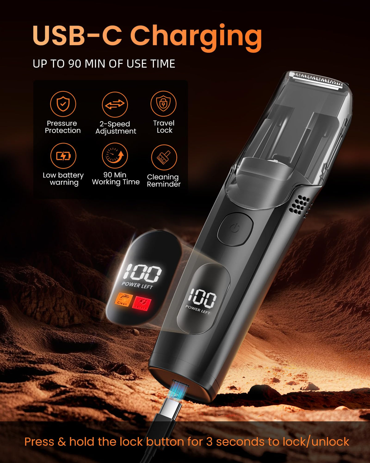 Vacuum Beard Trimmer for Men, Rechargeable Electric Mens Beard Trimmer