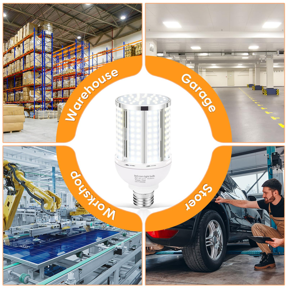 70W LED Corn Light Bulb(6 Pack),(700 Watt Equivalent) Fanless E26/E39 Medium/Large Mogul Base LED Cob Lamp 5000K