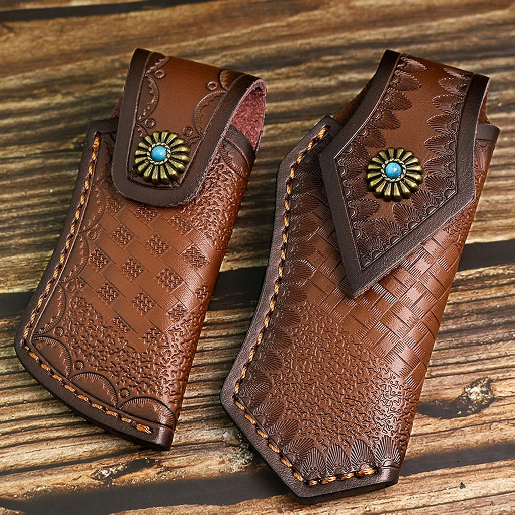 3.93" /4.72" Genuine Leather Sheath for Belt, Portable Folding Pocket Knife Case, Knife Holder Pouch Holster for Men