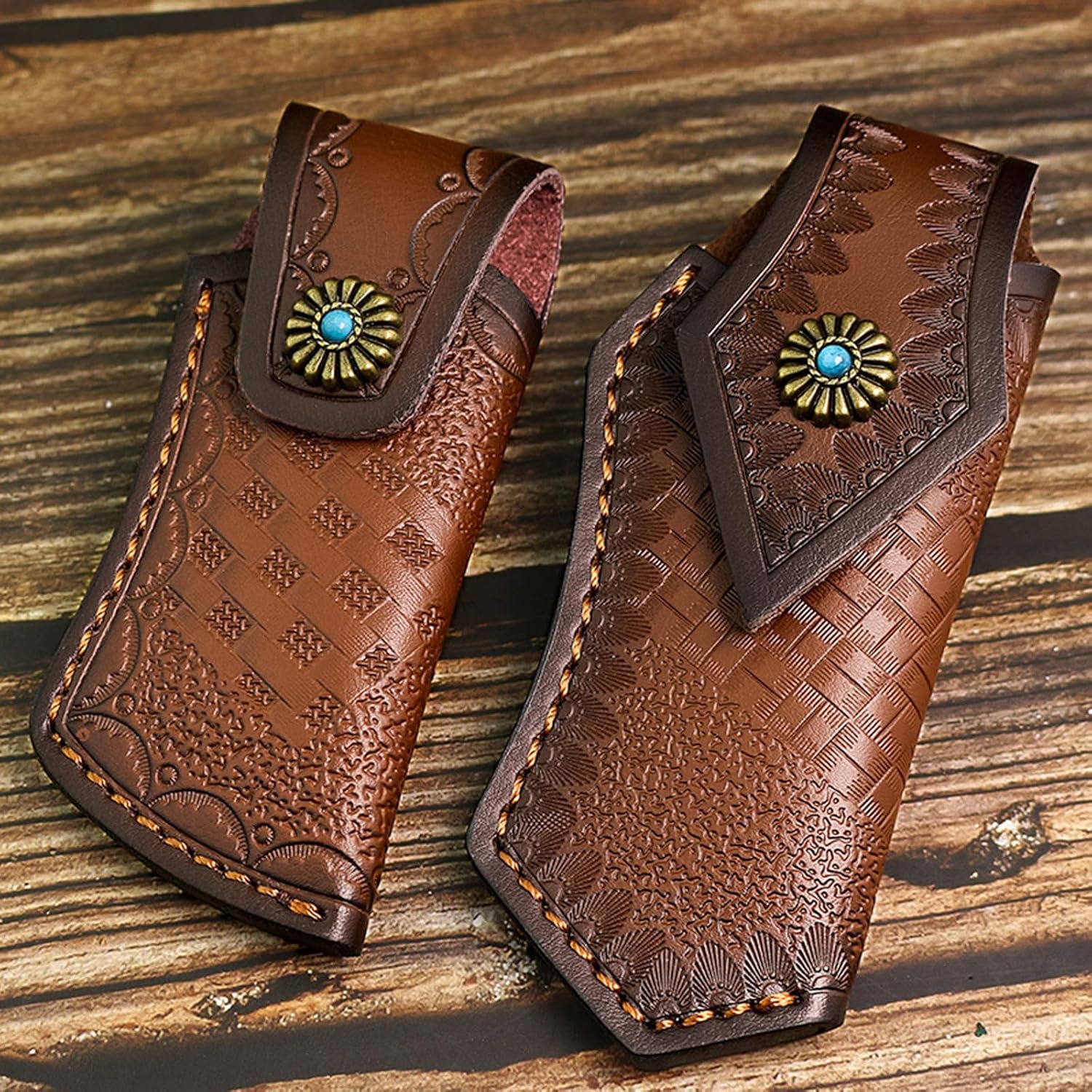 3.93" /4.72" Genuine Leather Sheath for Belt, Portable Folding Pocket Knife Case, Knife Holder Pouch Holster for Men