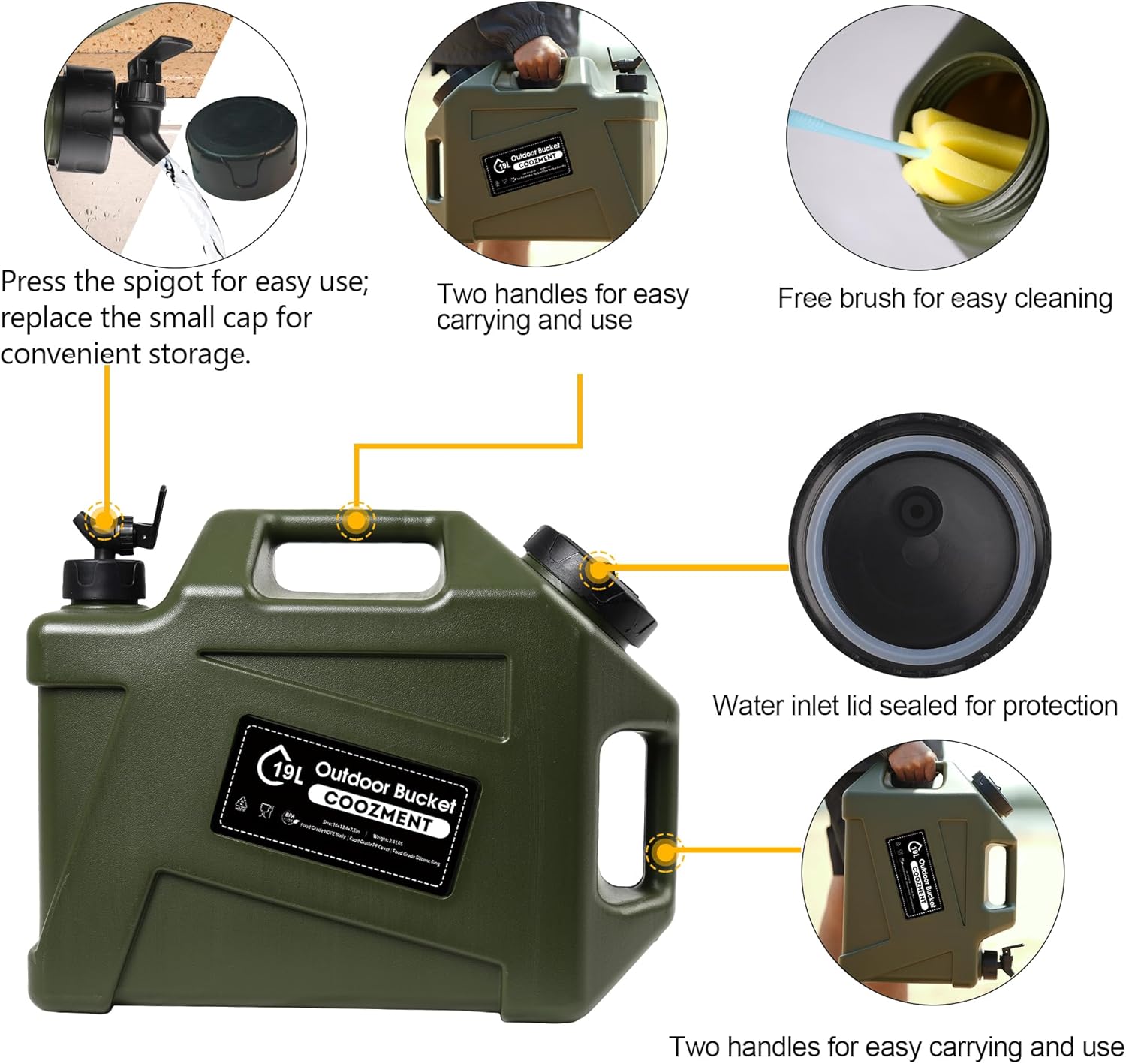 3.2 Gallon/5 Gallon Water Containers with Spigot, BPA Free Water Jug, Military Green Water Tank, Multifunction Water