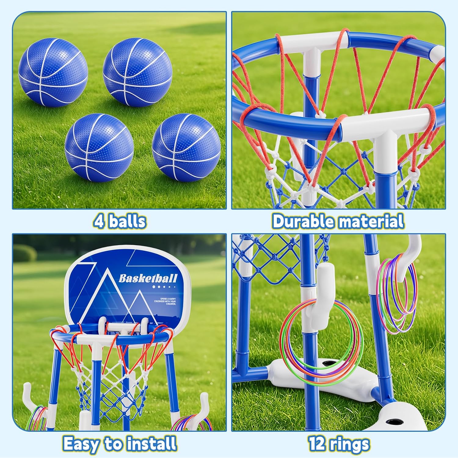 Pool Basketball Hoop for Kids Ages 4-8 & 8-12, 2-in-1 Floating Game Set with Backboard, Water-Fillable Base, 4 Balls