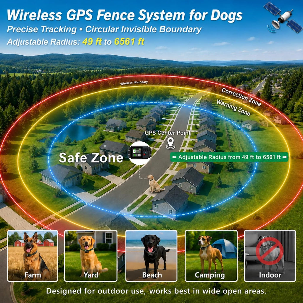 GPS Wireless Dog Fence System, 49-6561 FT Adjustable Range