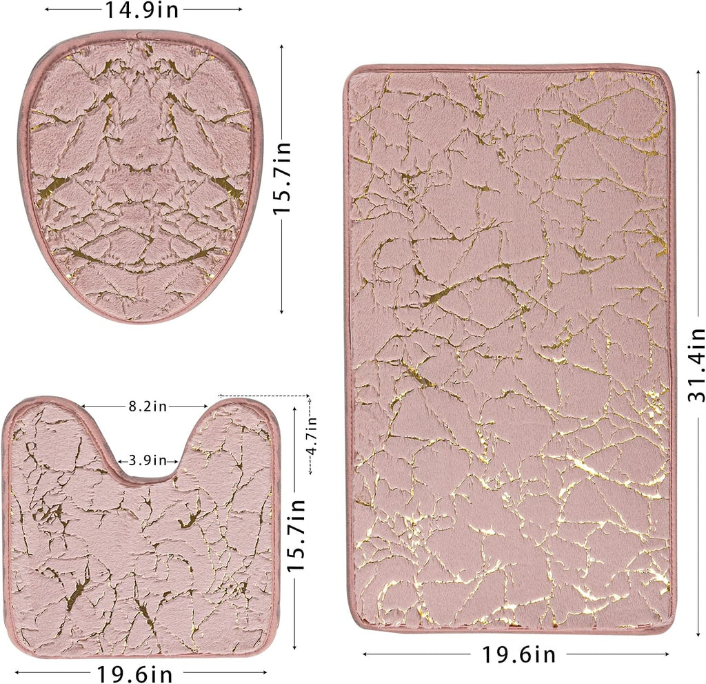 Marble Bathroom Rugs and Mats Set 3 Piece Nonslip Pink Bathroom Mats Soft Washable Bath Mat for Bathroom Floor Mats