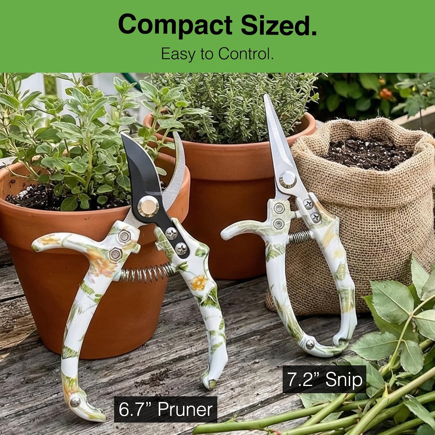 Pruning Shears for Gardening 2-Pack – 6.7" SK5 Bypass Pruner & 7.2" Straight Snips with Non-Slip Gloves – Lightweight