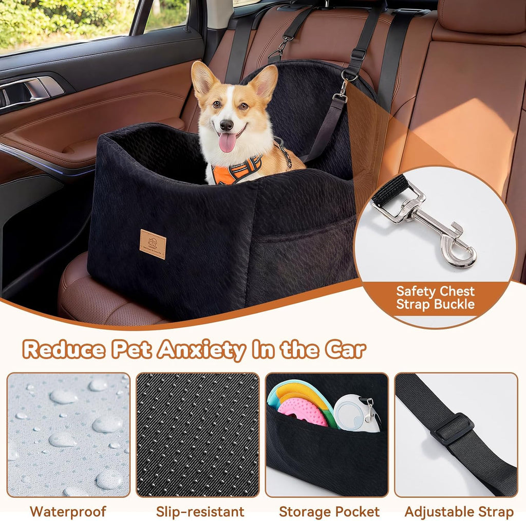Dog Car Seat for Medium/Small Dogs, Dog Booster Car Seat, Pet Booster Seats Up to 40lbs with Waterproof Layer, 3