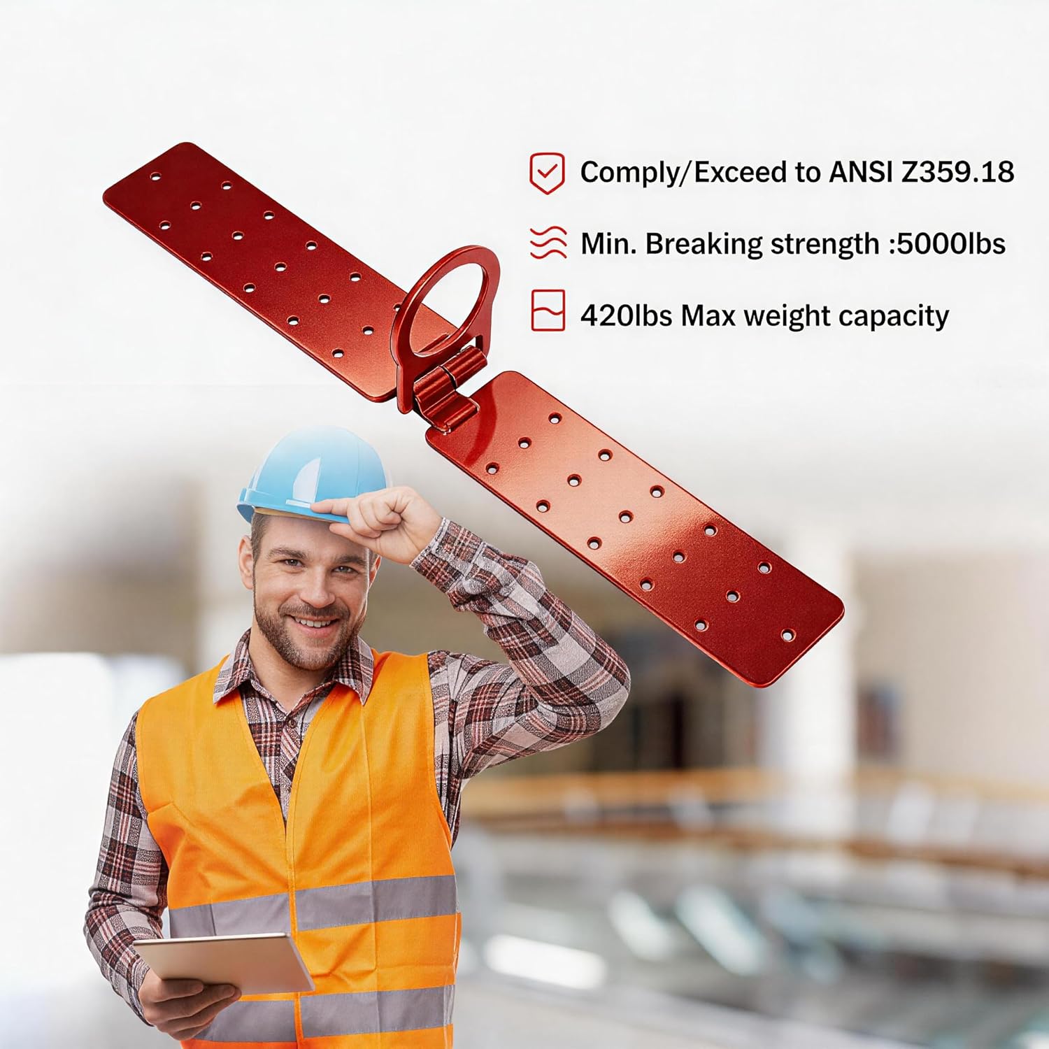 Reusable Roof Anchor, Easy to Install Roof Bracket for Fall Protection, High Stength D-ring with Corrosion Resistant