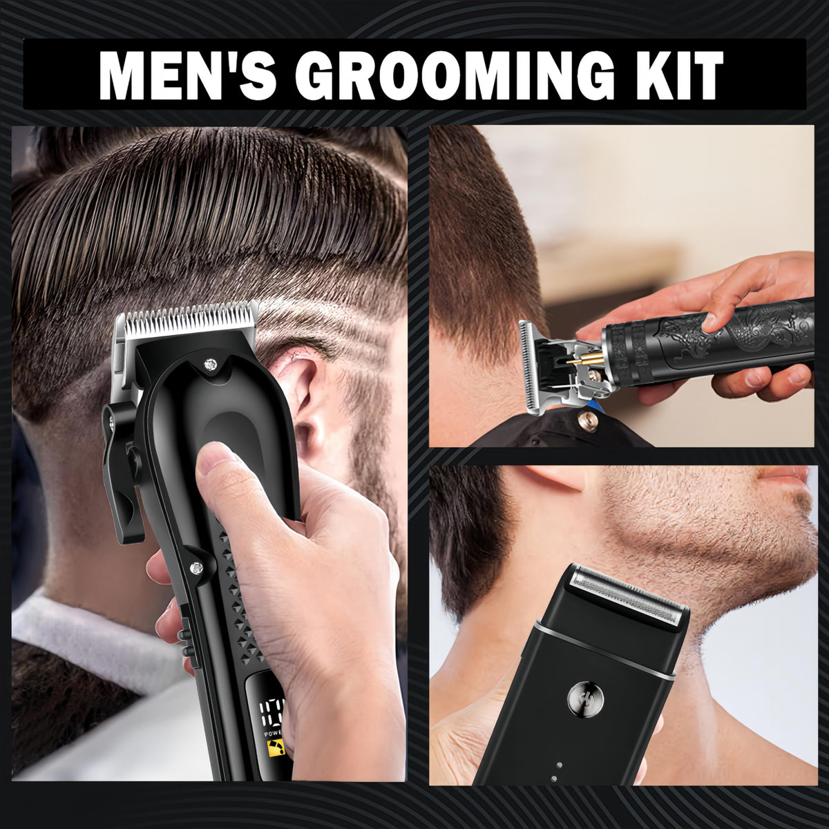 3-in-1 Hair Clippers for Men with LED, Beard Trimmer & Foil Shaver