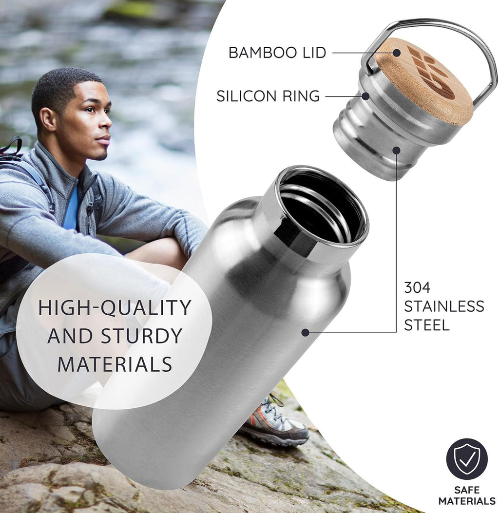 Stainless Steel Insulated Water Bottle 32 oz, Stainless Steel Water Bottles 32 oz with Handle & Wide Mouth