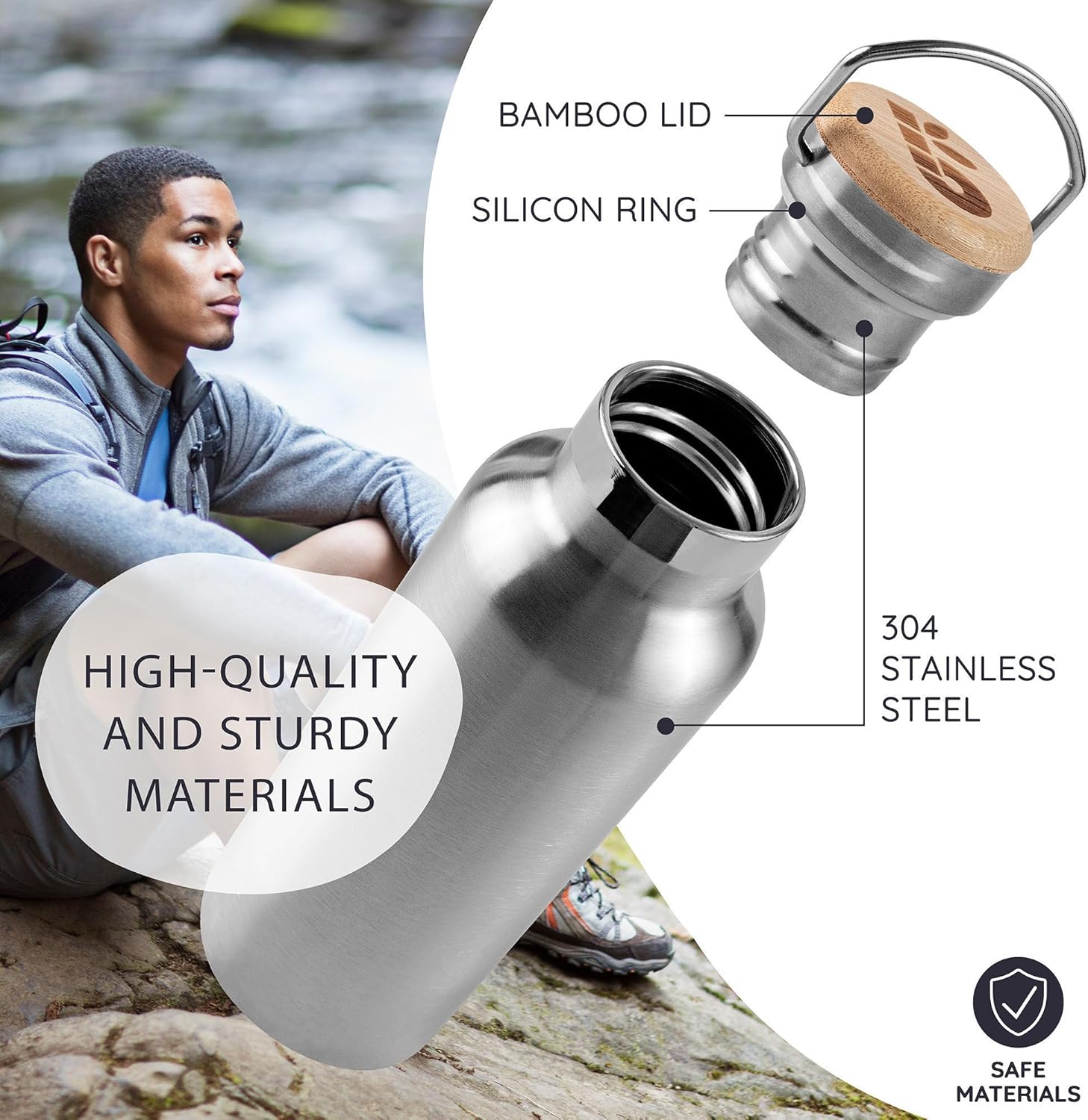Stainless Steel Insulated Water Bottle 32 oz, Stainless Steel Water Bottles 32 oz with Handle & Wide Mouth