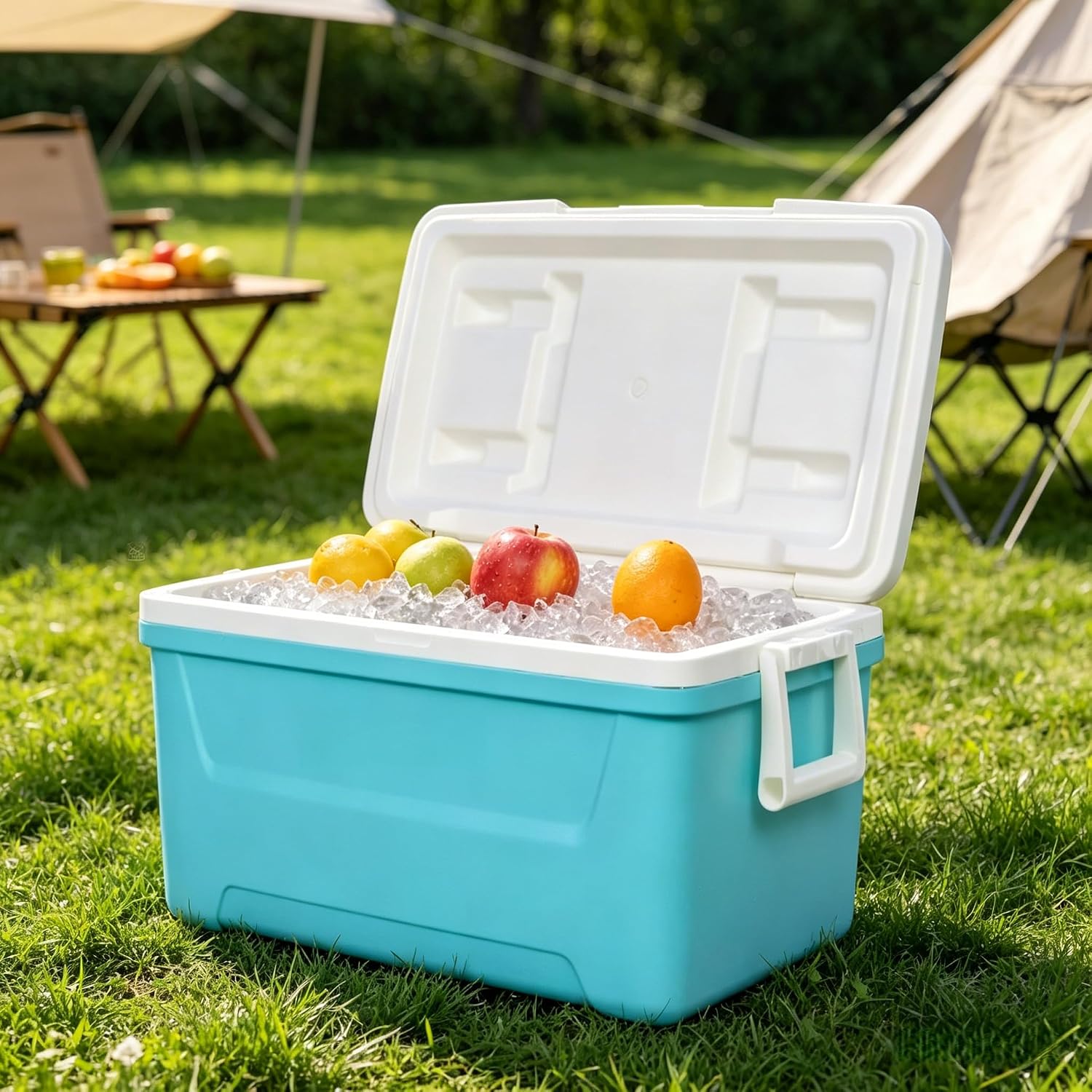 48 Quart Hard-Sided Ice Chest Cooler, Capacity Heavy Duty Ice Chest, Swing-Up Handles, Stain & Odor Resistant, Easy
