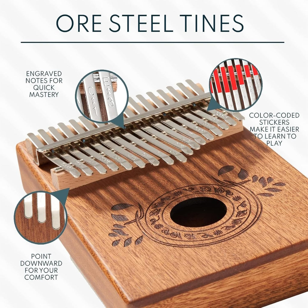 17-Key Kalimba Thumb Piano - Portable Mahogany Percussion Mbira Instrument - Beginner Tuning Set, Music Instruments
