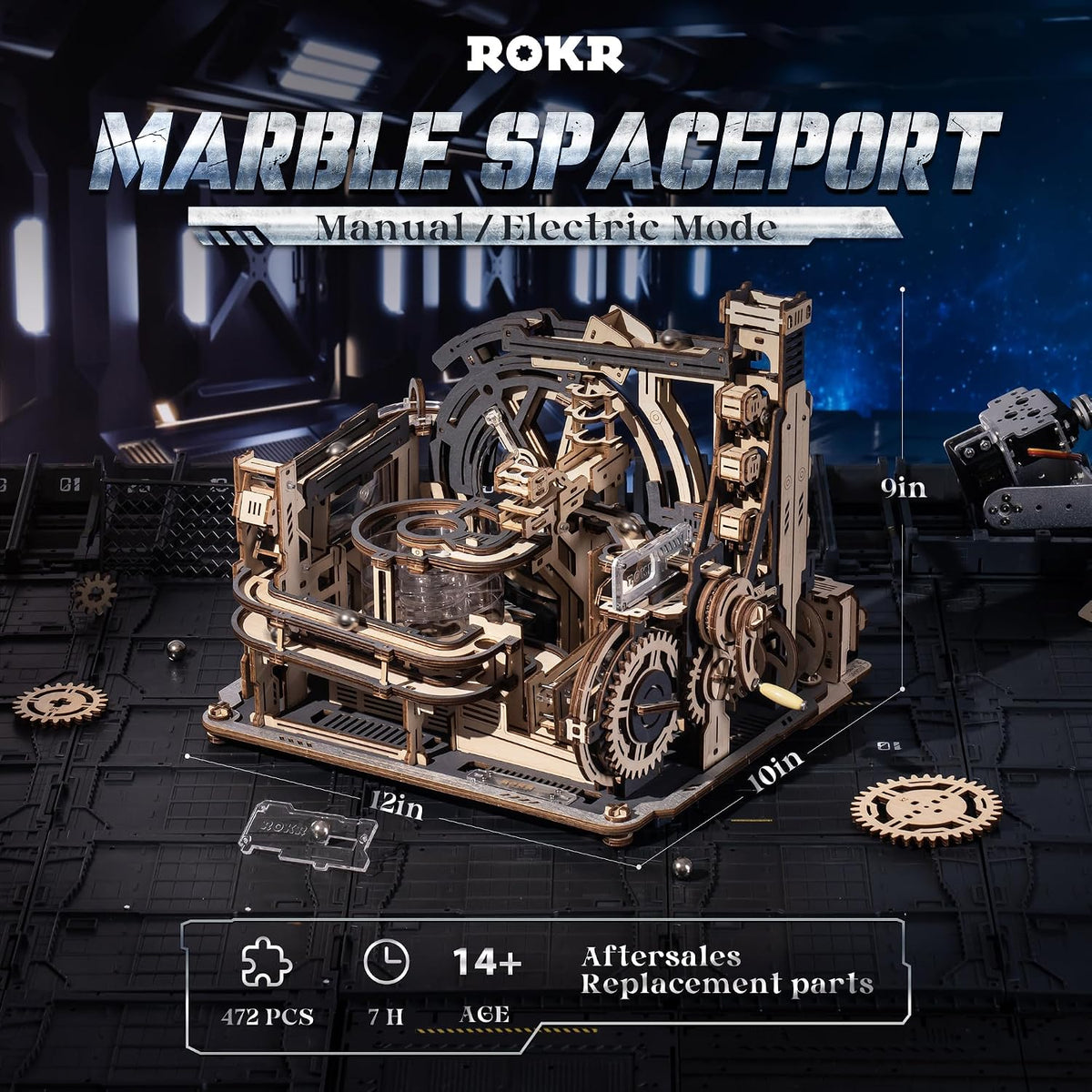 3D Puzzles for Adults, Electric Model Kits Marble Spaceport LGC01, 472pcs Marble Run Brain Teaser Wooden Puzzles