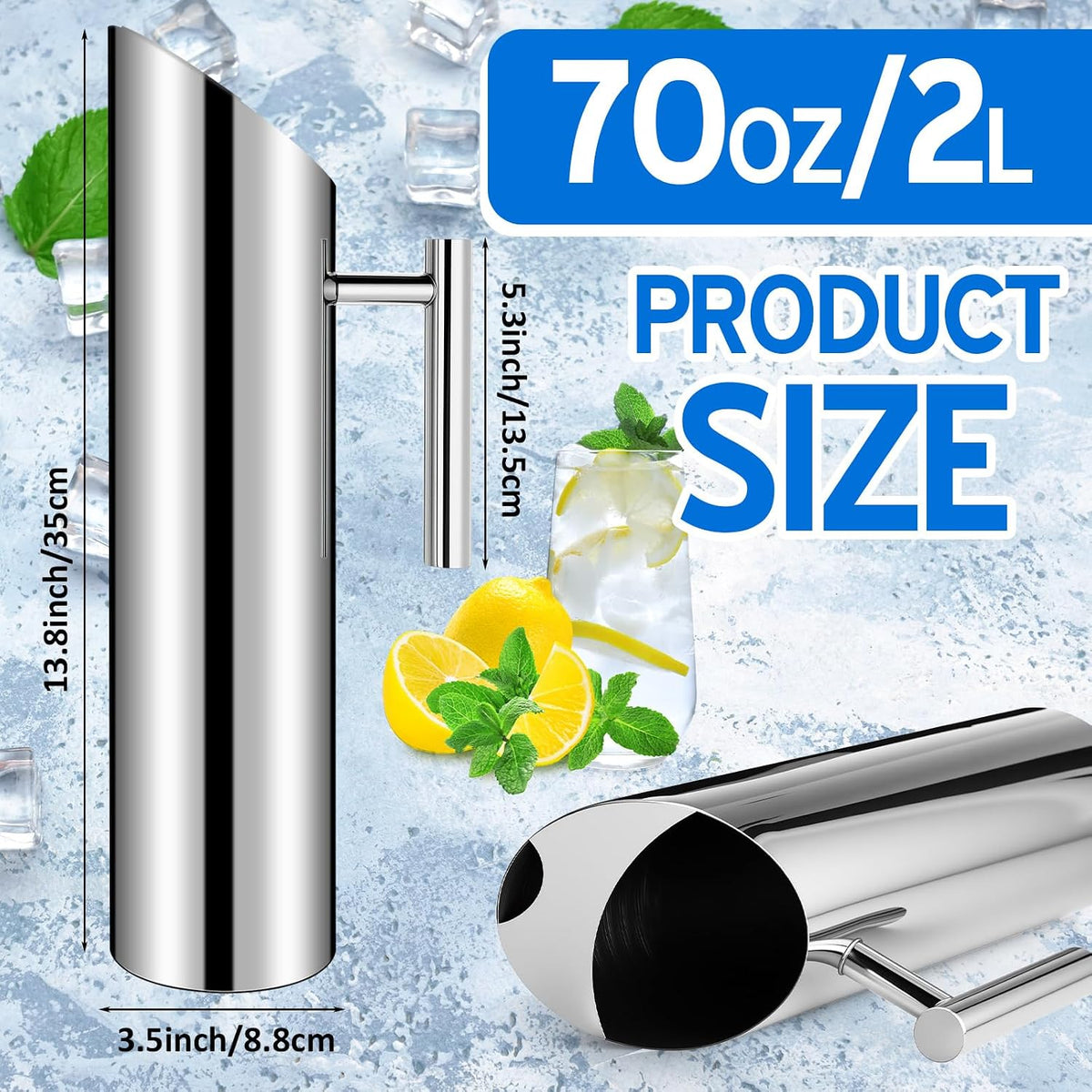 3 Pack 70oz/2l Stainless Steel Water Pitcher