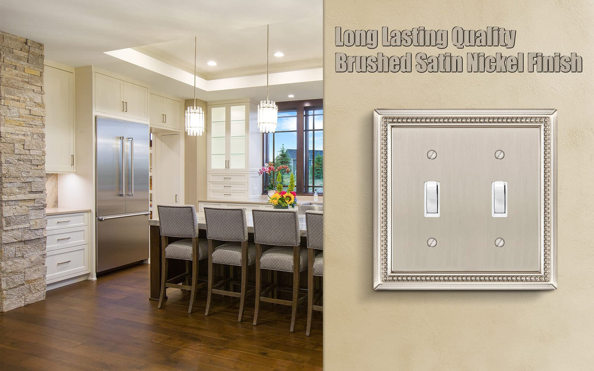 Sunken Pearls Heavy-Duty 2 Toggle Light Switch Plate, Satin Nickel, 1 Pack