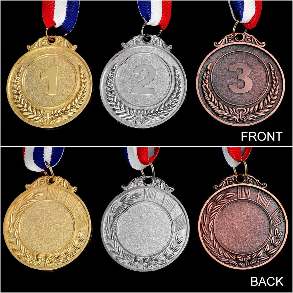Metal Award Medals with Neck Ribbon Gold Silver Bronze Style for Children Sports or Any Competition,Pack of 3