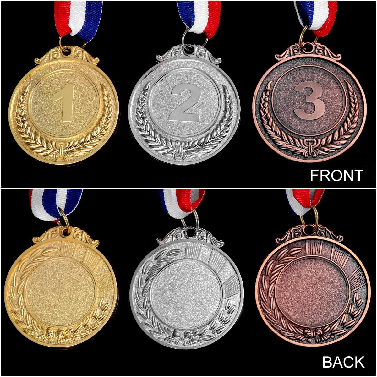 Metal Award Medals with Neck Ribbon Gold Silver Bronze Style for Children Sports or Any Competition,Pack of 3