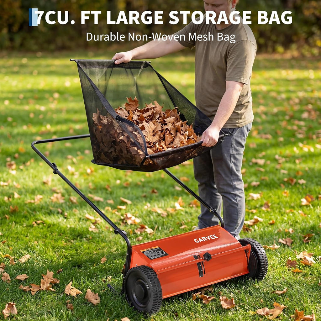 Push Lawn Sweeper 26Inch-Heavy Duty Walk Behind Leaf Collector and Yard Sweeper for Outdoor,Patio,Driveway,Garden