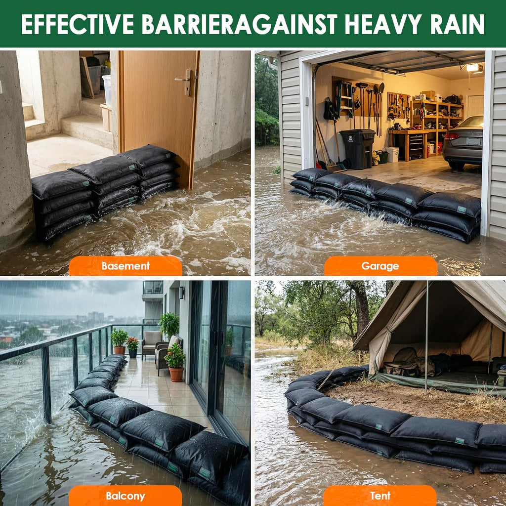 Water-Activated Flood Barriers Self-Expanding Sandless Flood Protection for Doorways, Garages & Homes Fast-Expanding