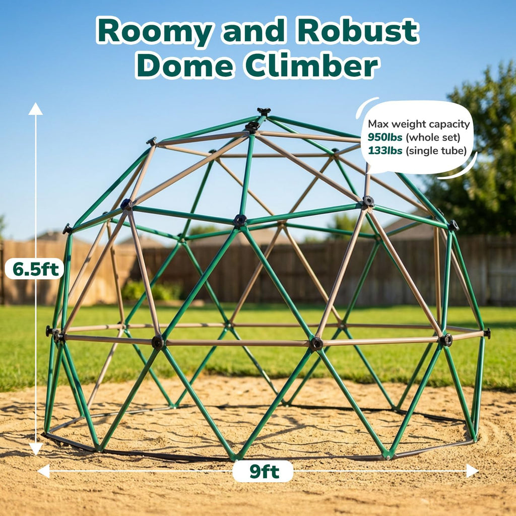 6.5 FT Tall Climbing Dome, Large Jungle Gym for Kids Outdoor Backyard, Monkey Bars in Natural Colors for Older Kids