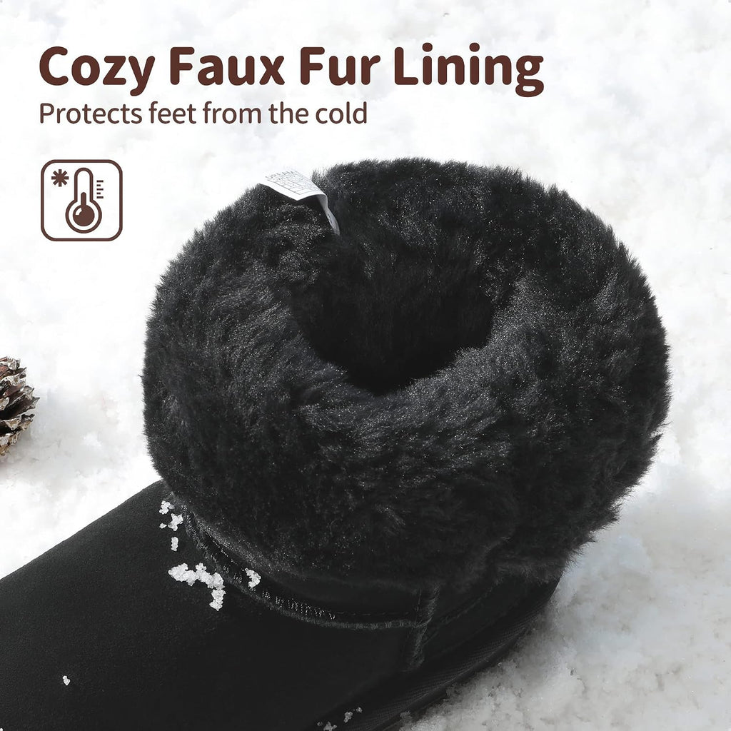 Girls Winter Boots Kids Snow Shoes | Adjustable Straps Furry Warm Faux Fur Lining Mid Calf Boot Easy on off for