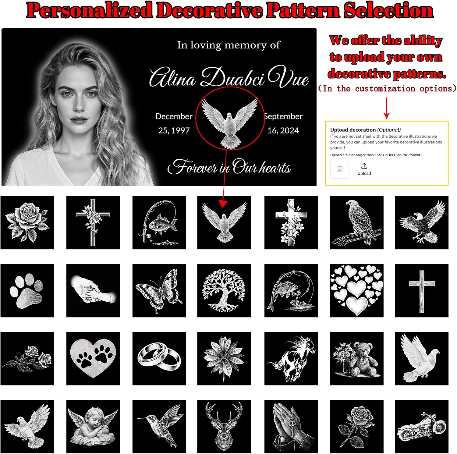 Your Brand Custom Flat Grave Markers for Humans, Black Granite Cemetery Memorial Plaque, Laser Engraved Outdoor