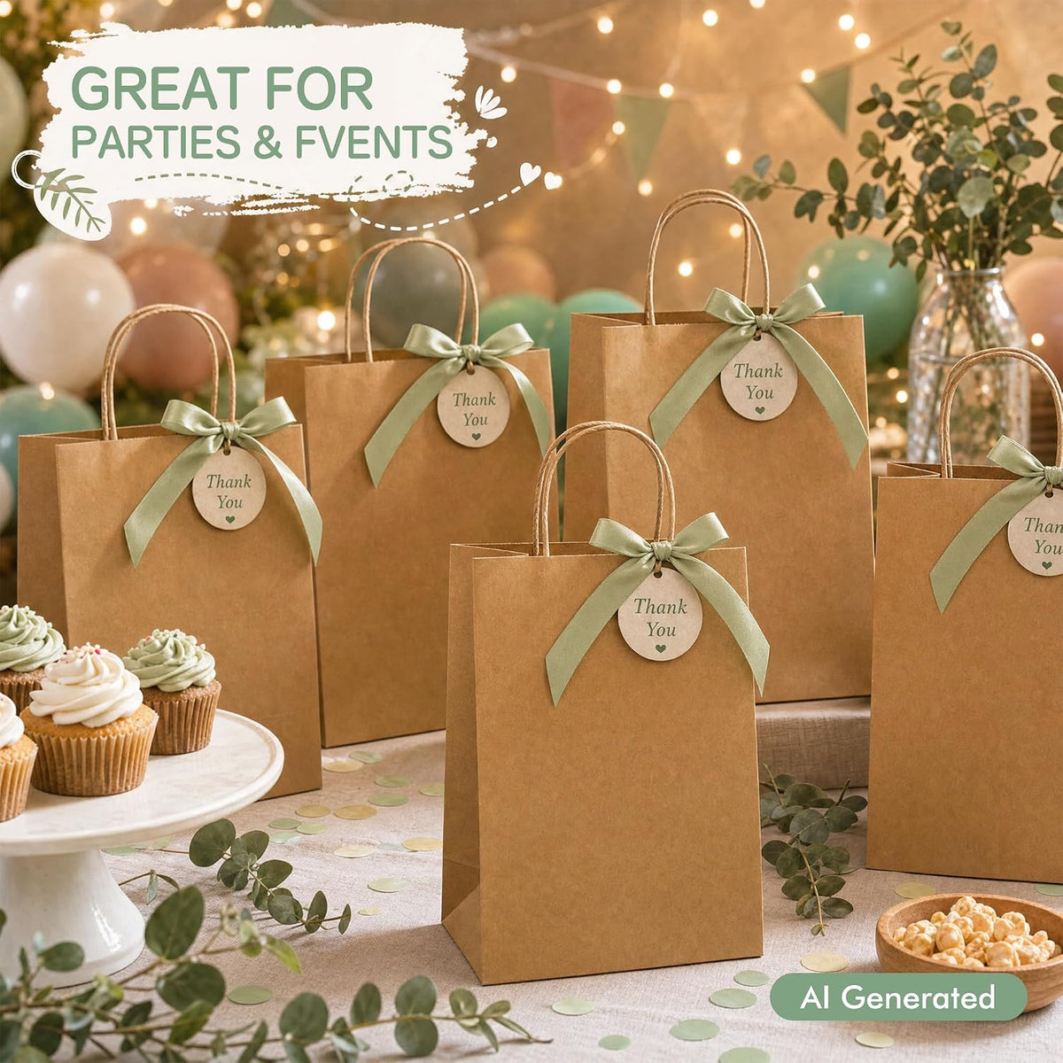 Brown Kraft Paper Bags 100 Pack 8x4.5x10.8 in Medium with Handles
